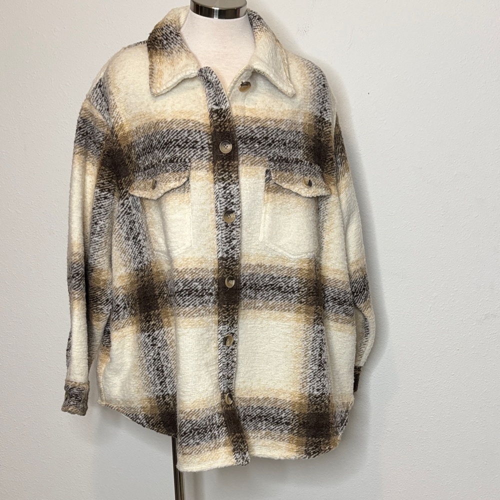 Joie size 2X Plaid Jacket in Cream and Brown